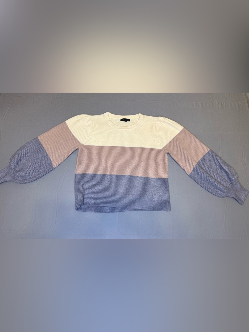 Lulu's Cream, Blush & Periwinkle Colorblock Crewneck Sweater